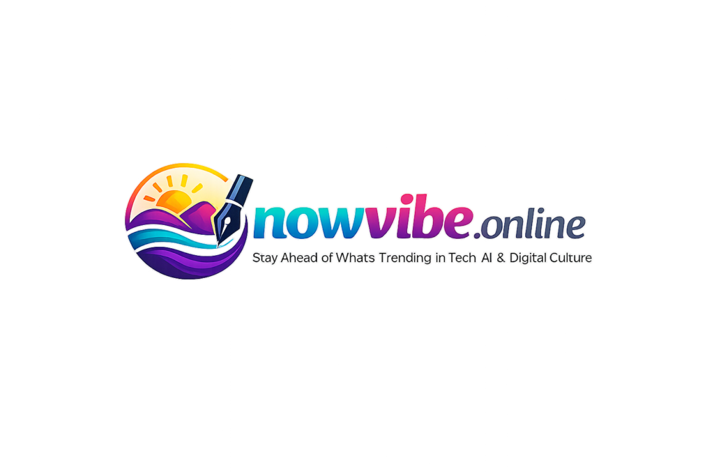 NowVibe.online logo with modern gradient icon and the tagline “Stay Ahead of What’s Trending in Tech, AI & Digital Culture”